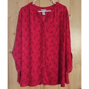 Catherine's Plus Size 3X (26/28W) Blouse Button Front Novelty Print Long Sleeve